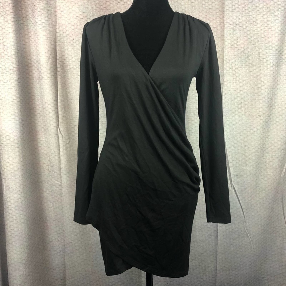 Bobi Black Surplice V Neck Ruched Wrap Mini S NWT